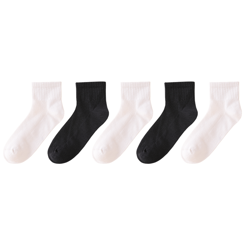 Hodo Children's Socks for Boys And Girls, Black And White Cotton Socks, Student Socks, Sports Mesh Socks, Mid-Calf Cool Socks W5021 Set One 20-22