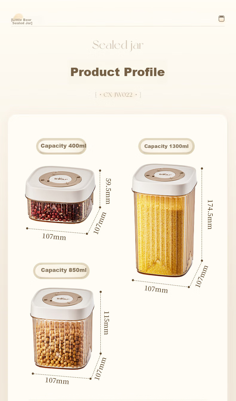 Bear Airtight Container, Multi-Grain Storage Box, Plastic Jar for Snacks, Dried Goods, Tea Leaves, 850ml Sealed Container 18
