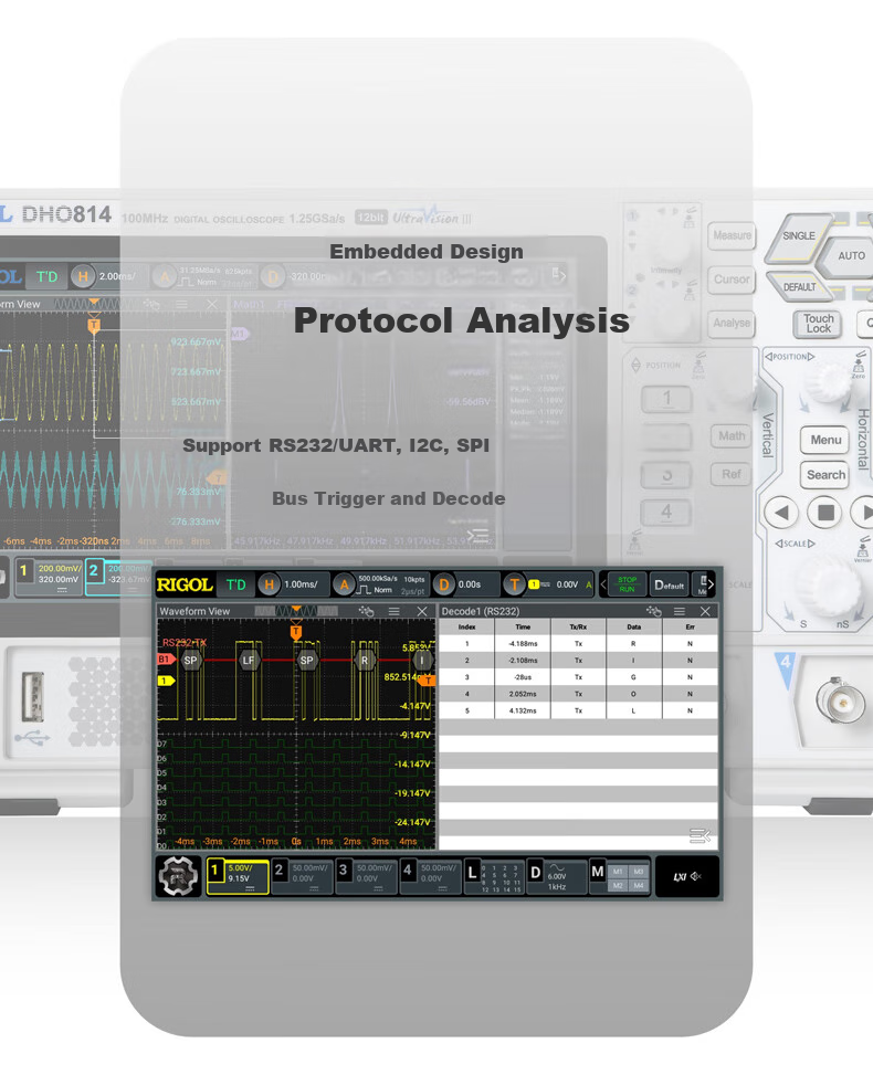 RIGOL Puyuan DHO804 Digital Oscilloscope 70MHz 4-Channel 12-bit Oscilloscope 11