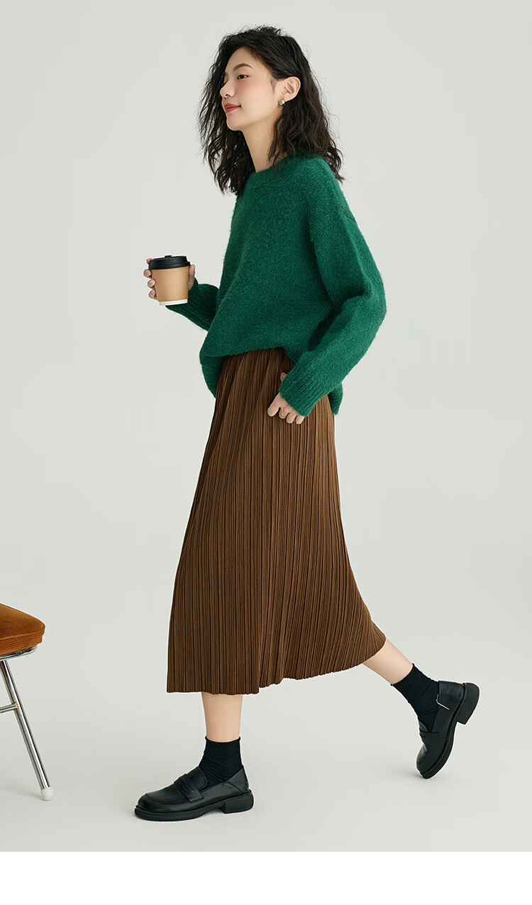 Dme Wilderness Forest Sweater Winter Style Knitted Top Retro Brightening Lazy Round Neck Sweater for Women, Dark Coffee Color, M 21