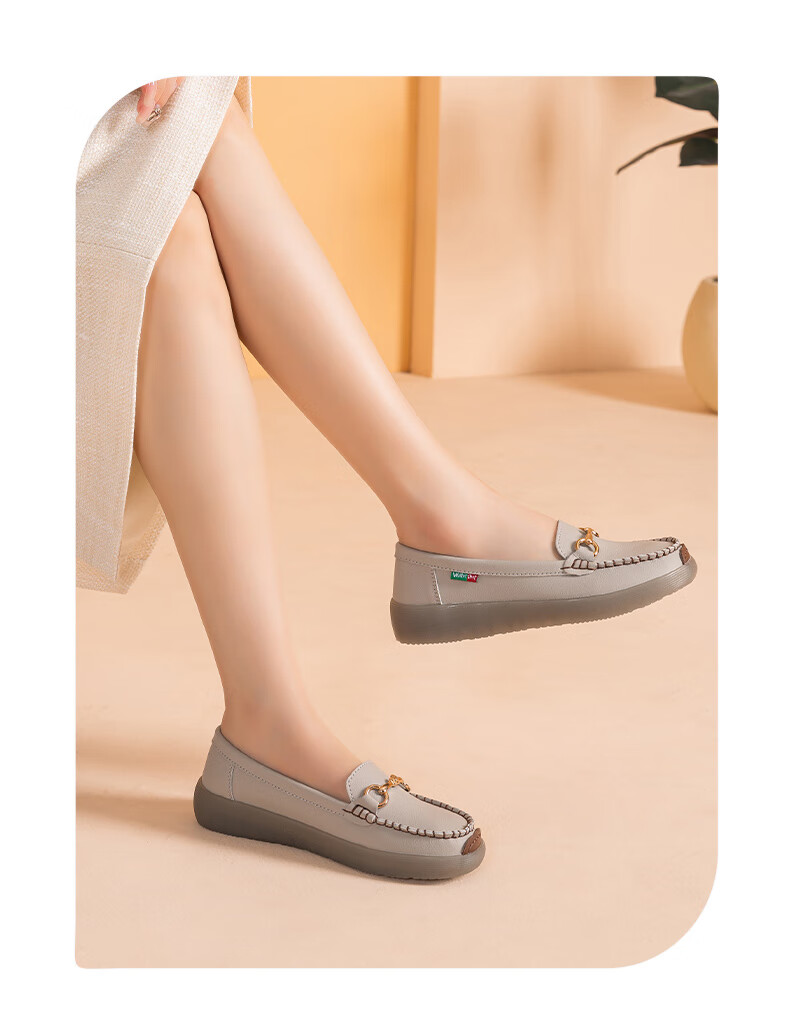Walker Shop Aokasuo Slip-On Loafers for Women, Soft-Soled Casual Shoes, Single Shoes, Mom Shoes, D133399, Gray, Size 40 8