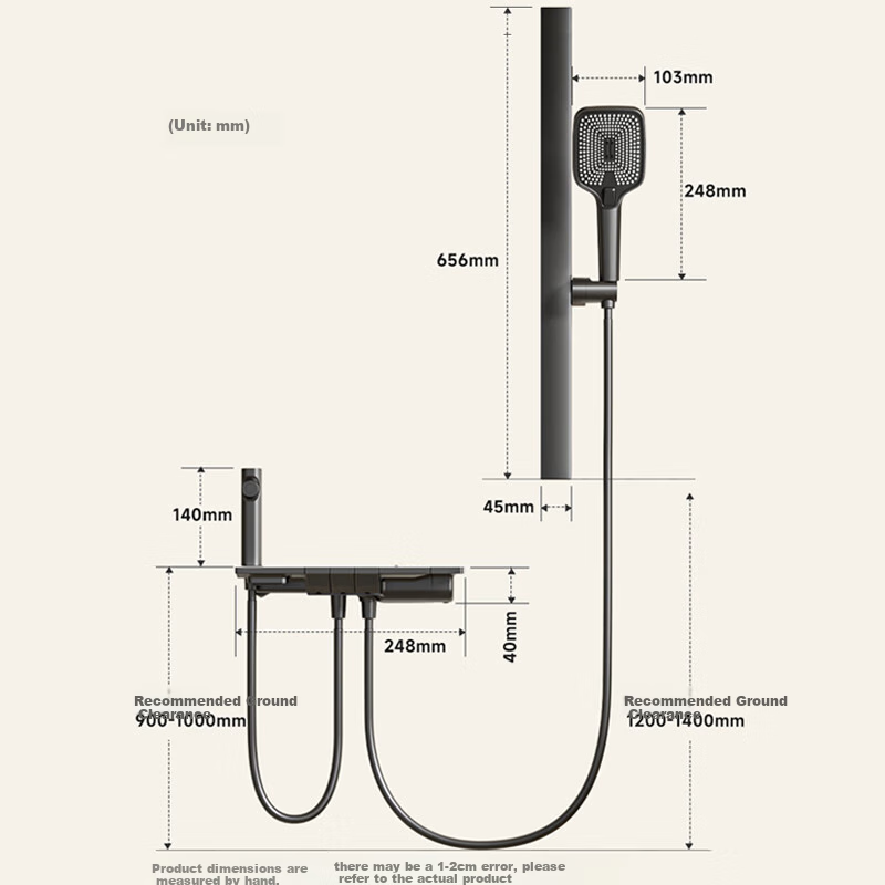 HUIDA Constant Temperature Shower Head Set with Brass Body, Home Bathroom No-Top Spray Full Set in Gunmetal Gray DW699