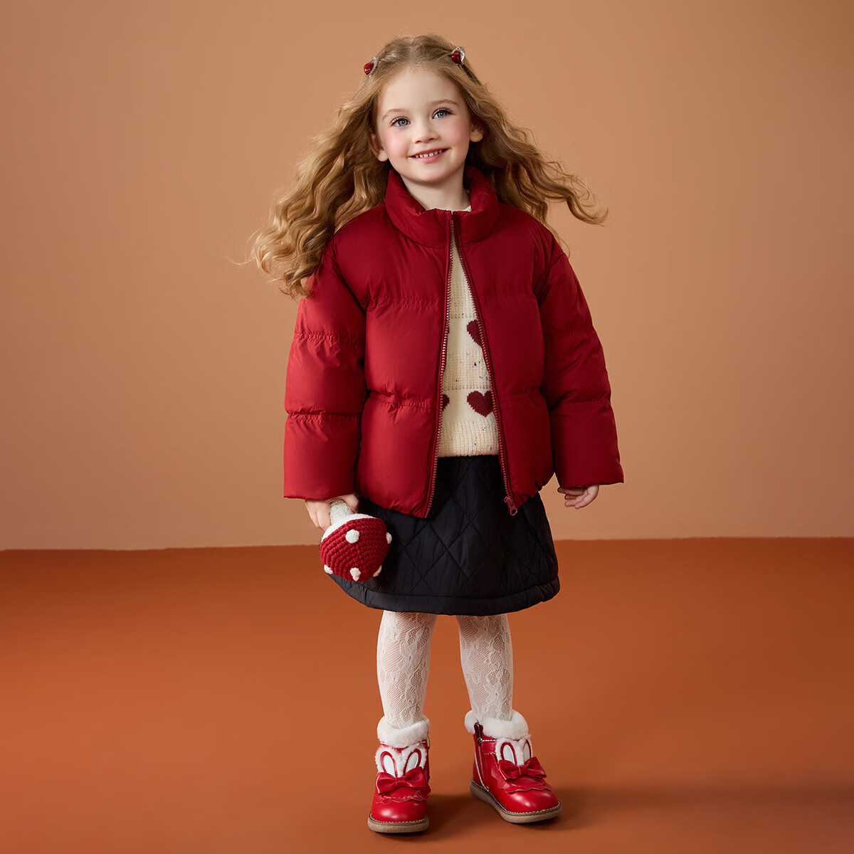 ASK JUNIOR [New Year's Outfit] Children's down Jacket, Winter Thick Warm Girls' Windproof Short down Coat, Bright Red