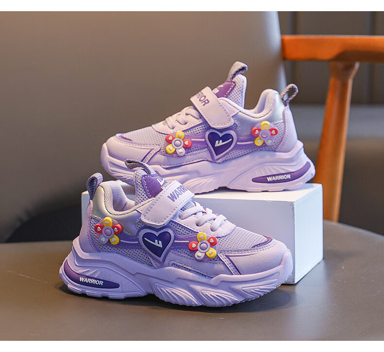 Warrior Girls' Shoes, Spring And Autumn Style, Fashionable Soft-Soled Dad Shoes for Little Girls, Sneakers WZ(CL)-1061, Purple, Size 34 8