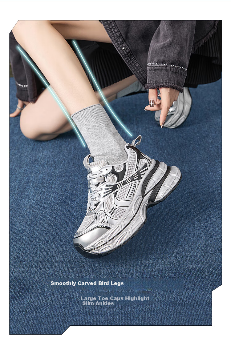 ZHR Silver Dad Shoes for Women, Trendy Sports Casual Couple Shoes, Thick-Soled Height-Increasing Women's Shoes, JT67 Silver, Size 38 5