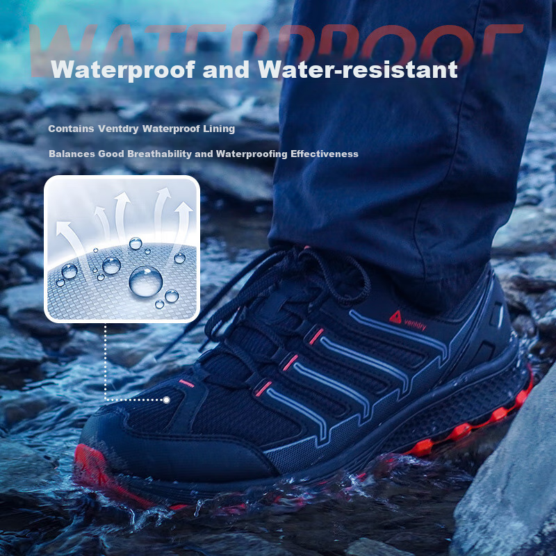 Huwaitegong Waterproof Non-Slip Shock-Absorbing Strong Grip Hiking Shoes for Men T52PRO Black Orange Size 37