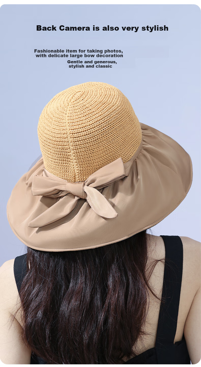 FitonTon Women's Wide Brim Sun Hat, UV Protection Black Gel Visor Cap, Summer Outdoor Versatile Straw Hat 9