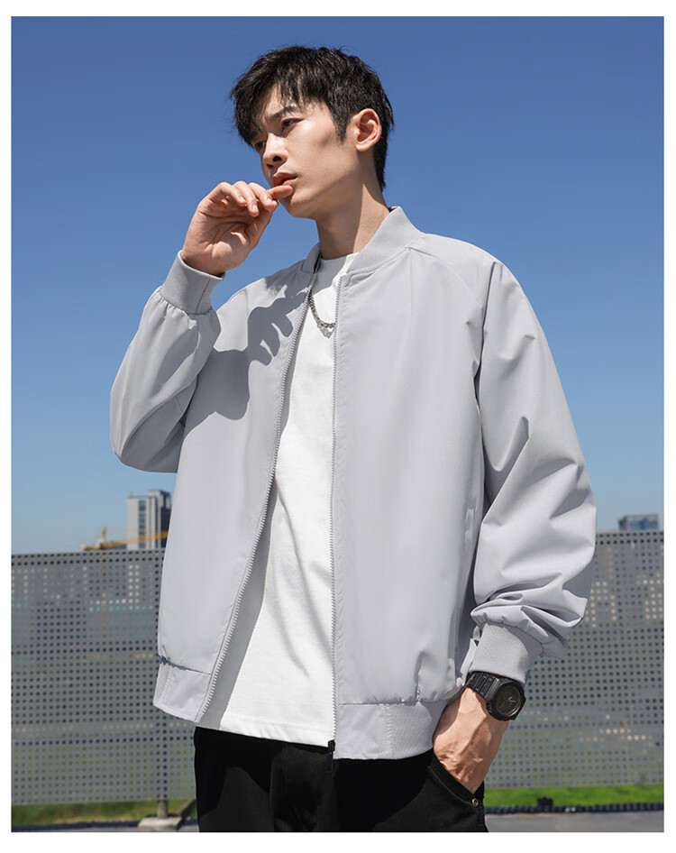 VANCAMEL Jacket for Men, Spring And Autumn Outerwear, Black Baseball Style, Lightweight Business Casual Coat for Men, Silver Gray, 2XL 22