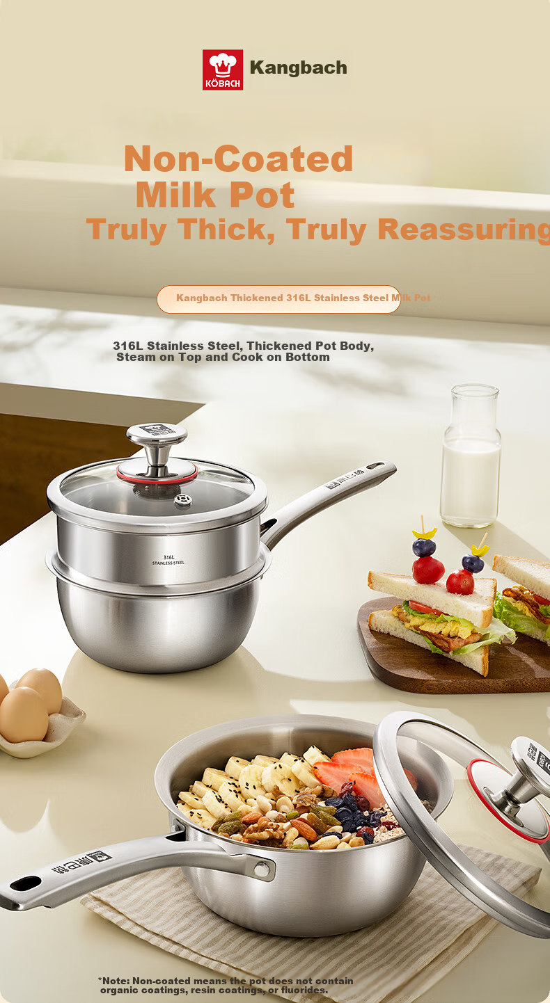Kobach Non-Stick Milk Pot, Thickened 316L Stainless Steel, Uncoated Baby Food Pot, Three-Layer Composite Bottom, Suitable for Stove And Oven, 16cm 1