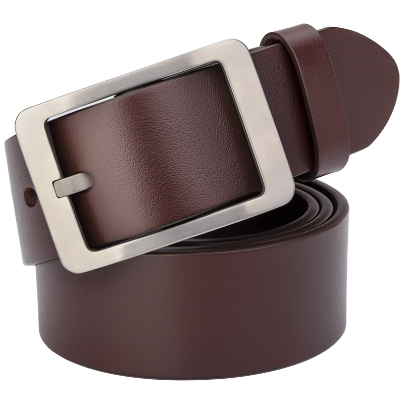 Cattlesboss Leather Belt Gift Box for Men, Pure Titanium Top-Grain Cowhide Belt with Pin Buckle 3166, Dark Brown 3.7 110cm