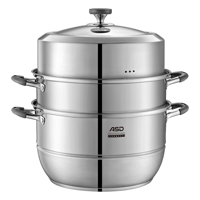 ASD Steamer Pot, 304 Stainless Steel Three-Layer Steamer Pot, Household Steaming And Cooking All-In Soup Pot, 34CM Raised Design to Prevent Flavor Transfer, Steamer Q1