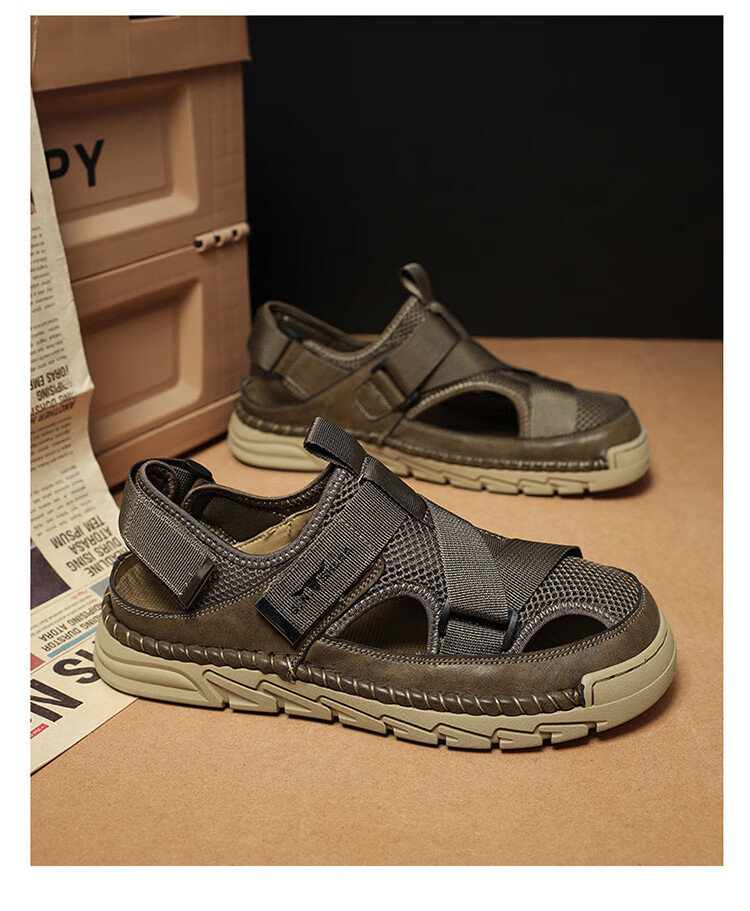 G.N.Shi Jia Men's Sandals, Summer Outdoor Wear, Breathable Beach Shoes, Soft Leather And Sole, Outdoor Water-Friendly Casual Closed-Toe Shoes 5