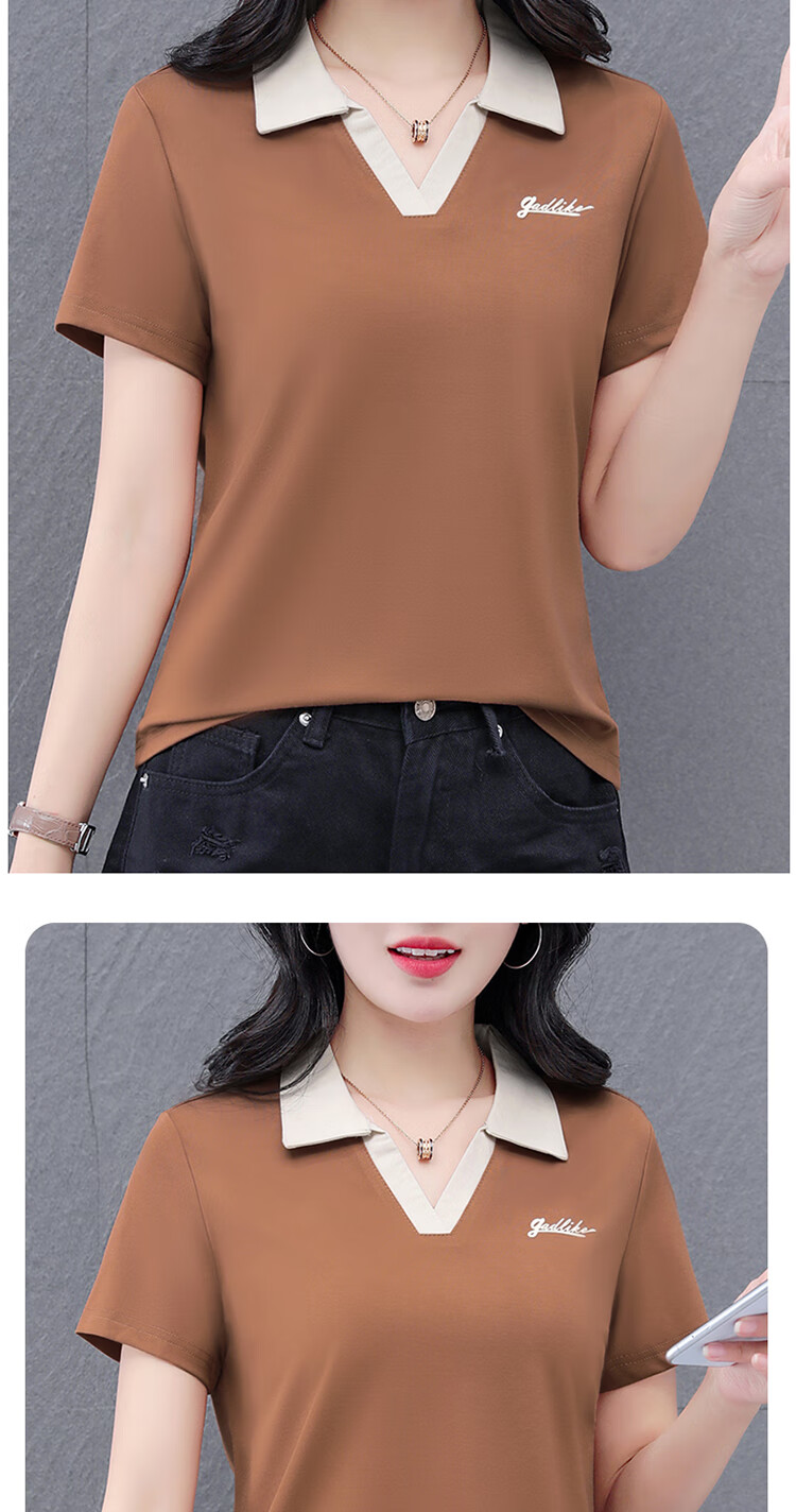 Woodpecker Women's Short Sleeve Polo Shirt Summer Ice Silk Slim Fit Breathable Sports Top Black M 9
