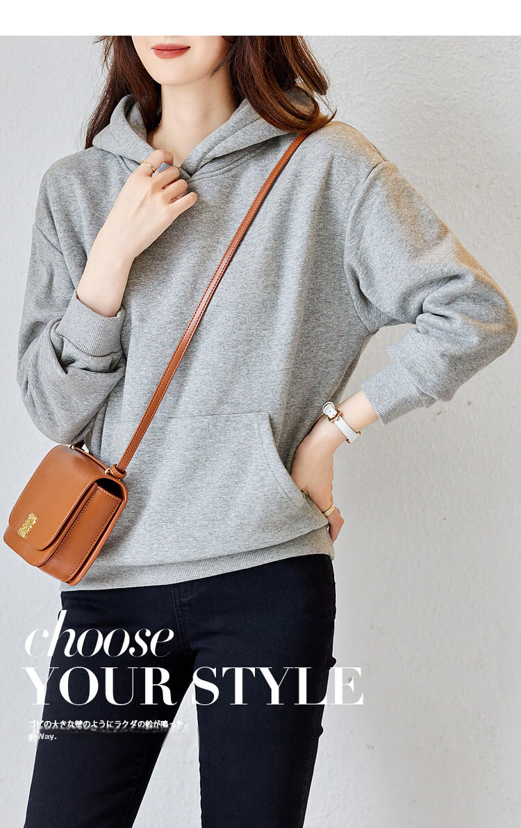 Dme [Hooded Commuter] Winter Fashion Fleece-Lined Drop Shoulder Long Sleeve Pocket Commuter Sweatshirt for Women, Linen Gray, M 1