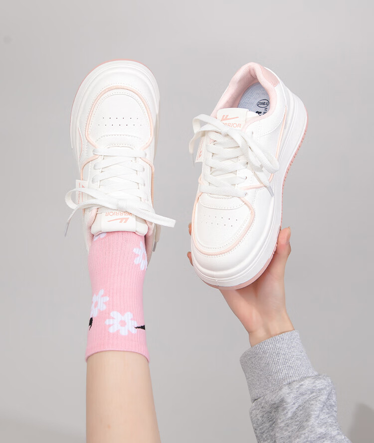 Warrior Women's Thick Sole Sneakers Height Increasing White Casual Sports Shoes J873Z Beige/White 36 7