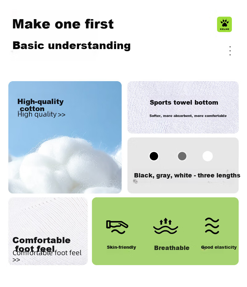 KELME Socks, Sports Socks (3 Pairs), Long Socks for Men And Women, Basketball Socks, All-Season Sweat-Absorbing Running Antibacterial Casual White Socks 2