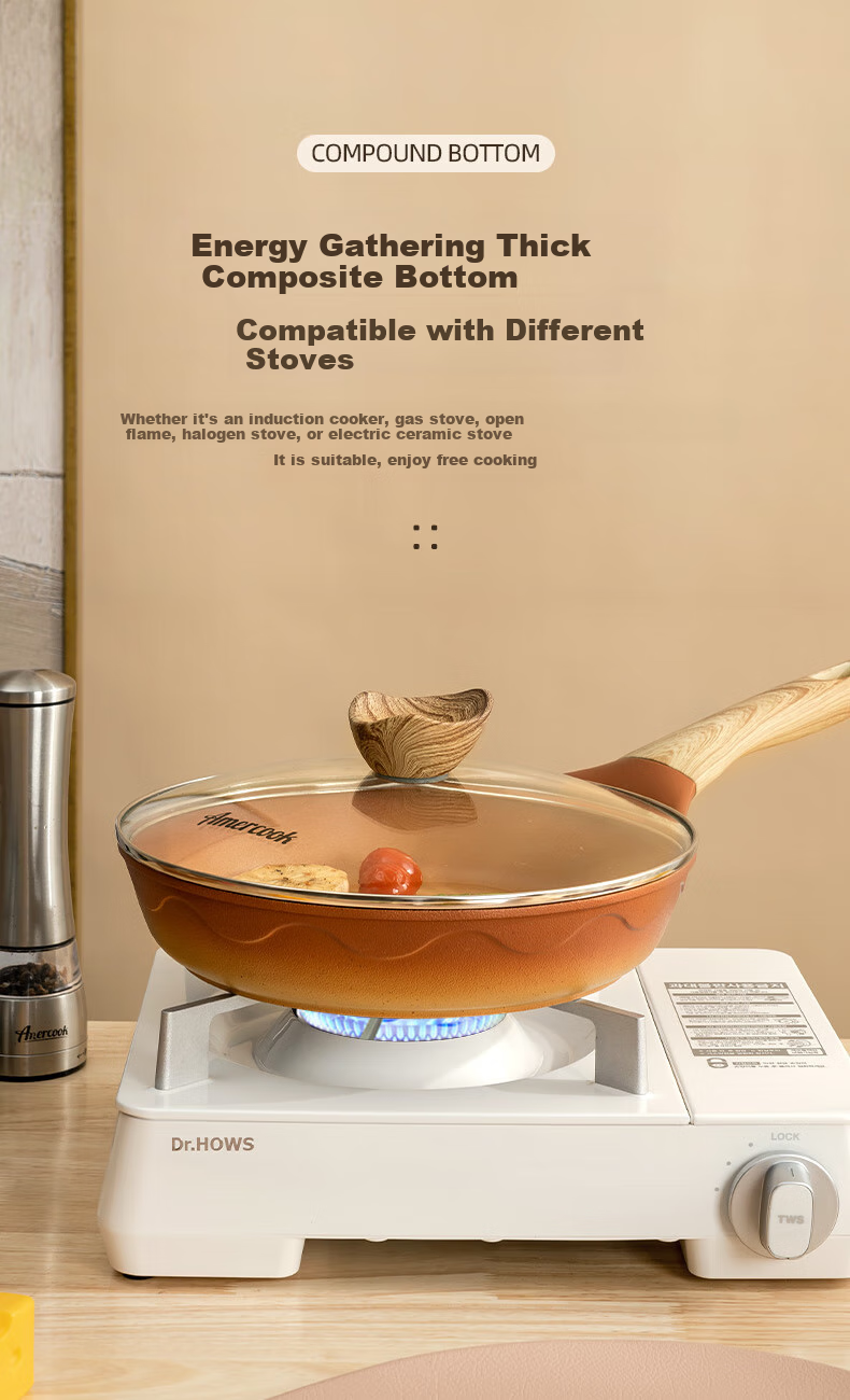 Amercook Alfitat Clay Pot Set, Non-Stick Wok, Flat-Bottom Frying Pan, Amier Cookware Two-Piece Set, Suitable for Induction And Gas Stoves 7