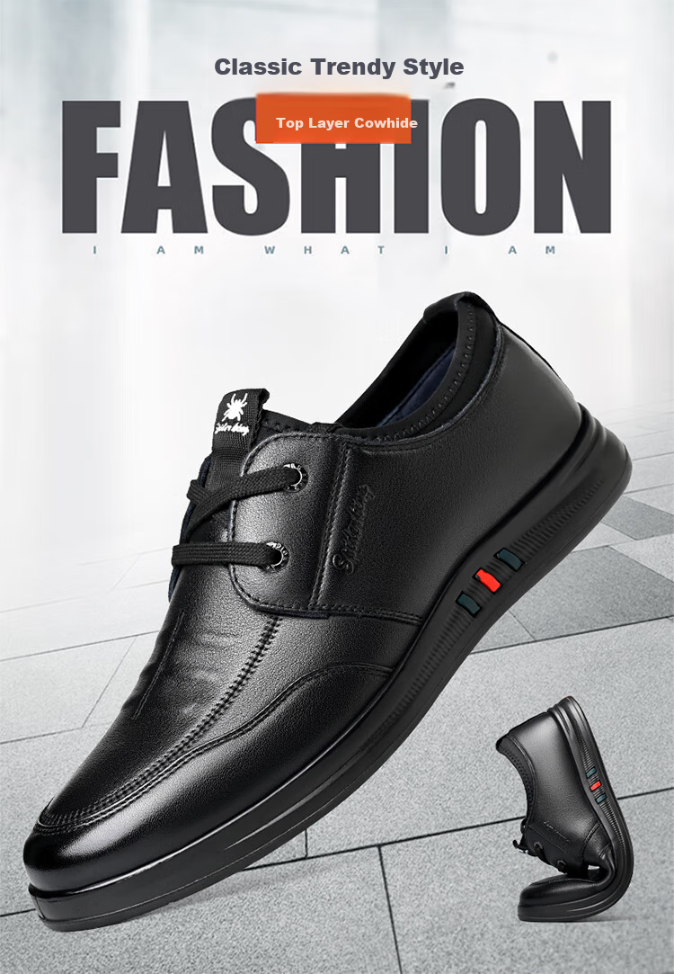 SPIDER KING Men's Casual Leather Shoes with Lace-Up, Korean Style Soft Sole Fashionable Business Men's Loafers, Black, Size 40 1