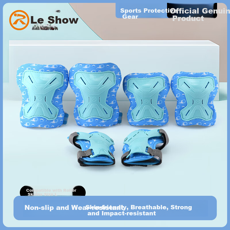 ROADSHOW Children's Protective Gear Set: Knee Pads, Elbow Pads, Palm Guards for Roller Skates And Balance Bikes - 6 Pieces - Sea Blue - Size M