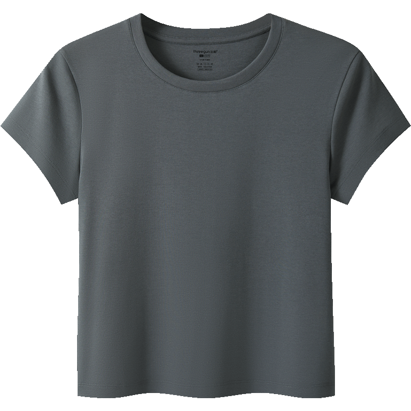 Threegun Cool Antibacterial Short Sleeve Crew Neck Women's T-Shirt, Shoulder Fit, High Elastic Ribbed Short Cotton Base Shirt