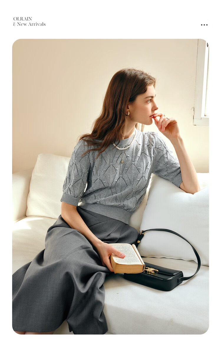 Olrain Eurier Summer Commuter Knit Pullover Top with Hollow Design Gray (New Batch) S 3