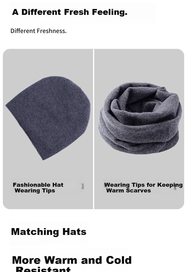 TUCANO Pure Wool Men's Hat And Scarf Two-Piece Set, Winter Outdoor Cycling Sports Warm Windproof Scarf Woolen Hat for Me 13
