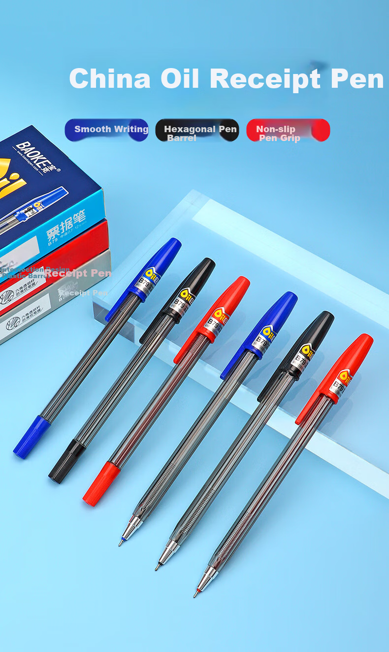 BAOKE B79 Ballpoint Pen, Medium Oil Pen, 0.7mm Semi-Needle Tip, for Students And Office Use, Original Pen, Bill Pen, Black, 12 Pens/box 1