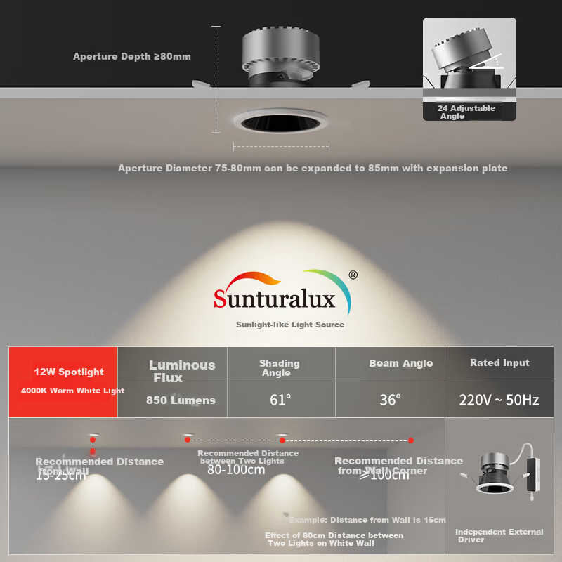 Honeywell Eye Protection Spotlight, Recessed, No Main Light, High Color Rendering, Anti-Glare, Deep Cup, Anti-Glare Wall Light HWD-03S1201