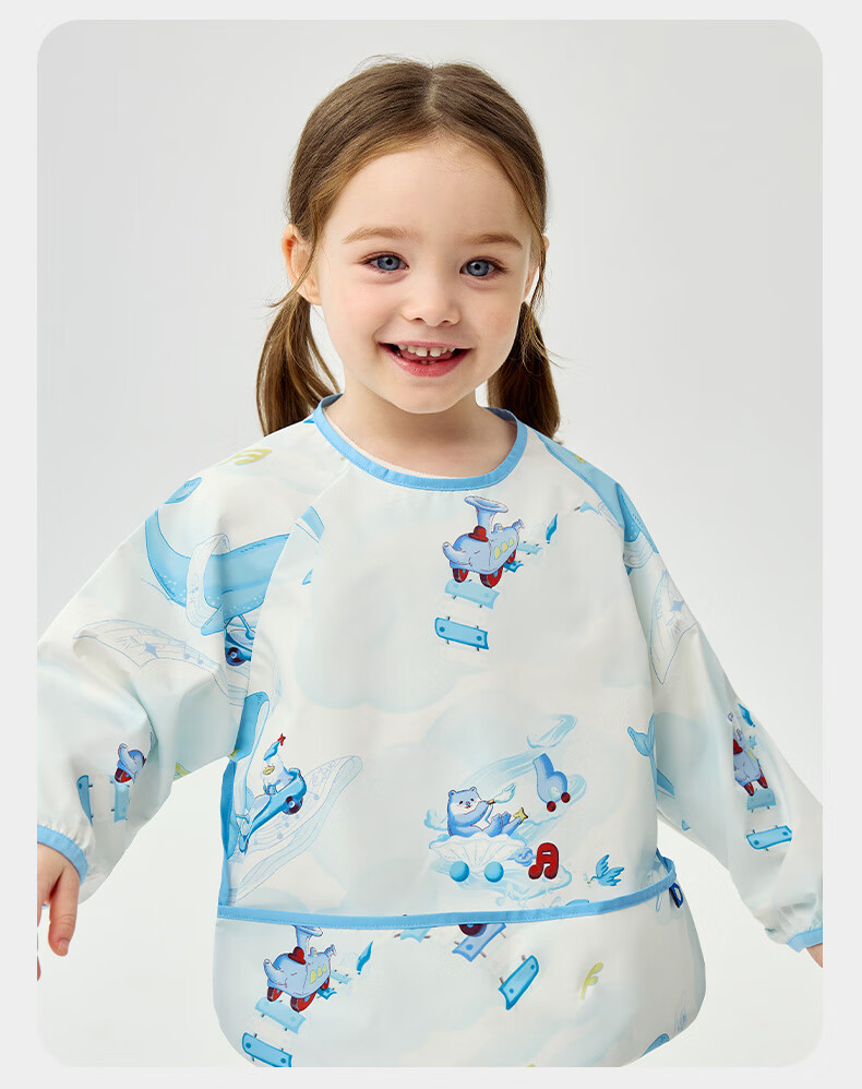 Babycare Baby Feeding Bib Toddler Smock Infant Anti-Dirt Apron with Back Cover Food-Grade Round Note Pattern Size 90 10