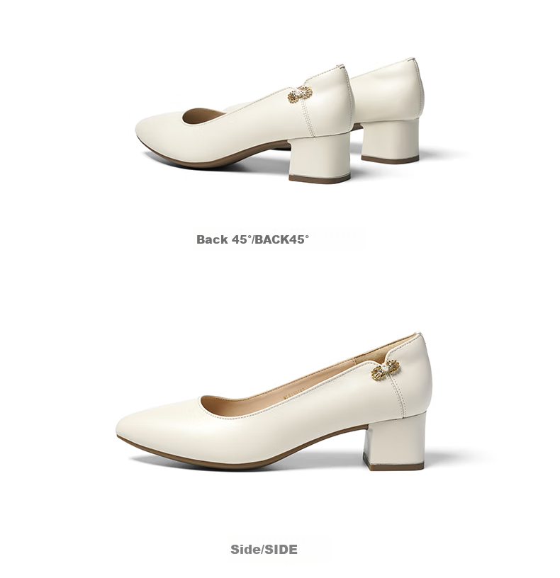 RED DRAGONFLY Shallow-Mouth Pumps, Women's Spring Shoes, Chunky Heel High Heels, French-Style Commuter Leather Shoes WLB15058, Beige, Size 39 12