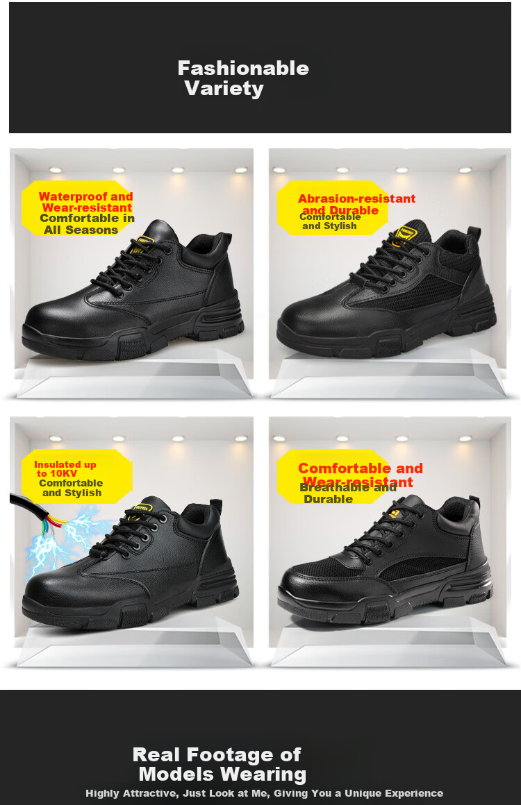 JUNBU Safety Shoes for Men, Summer Breathable Steel Toe Cap, Anti-Smashing And Puncture-Resistant, Lightweight Construction Site Work Boots 1020D Size 45 10