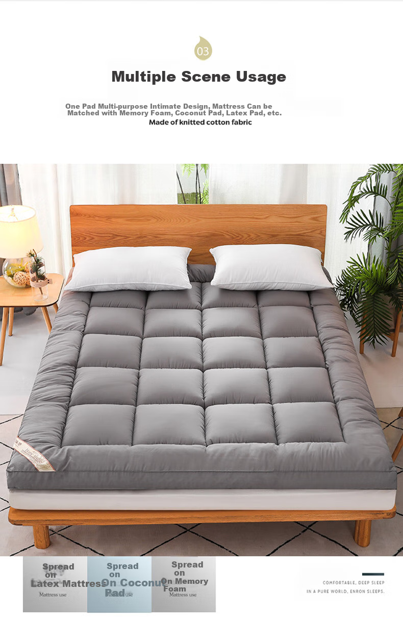 KING SHORE Flocked 3D Mattress, Thickened Household Multi-Functional Bed Pad, Quilt, 150*200cm, Dark Gray 7