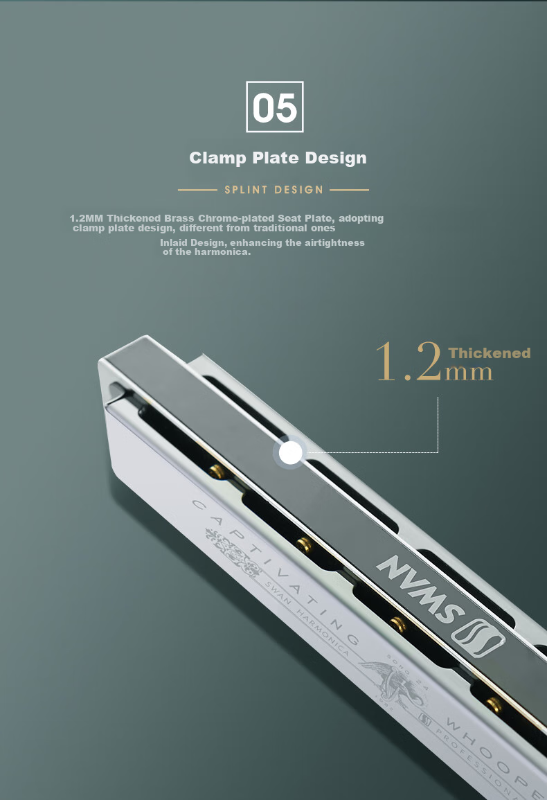 SWAN 24-Hole Polyphonic, Japanese Imported Harmonica, Advanced Adult Professional Performance Harmonica in C Key (Silver) 7