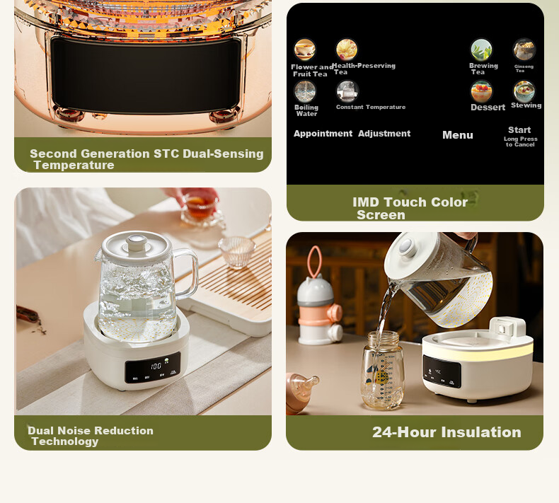 Royalstar Health Pot, All Glass, No Glue, Constant Temperature Kettle, Water Boiler, Tea Maker, 1.2L Household Office Flower Tea Pot, Health Cup, Mid-Autumn Festival Gift, 24H Heat Preservation YSH1280 2