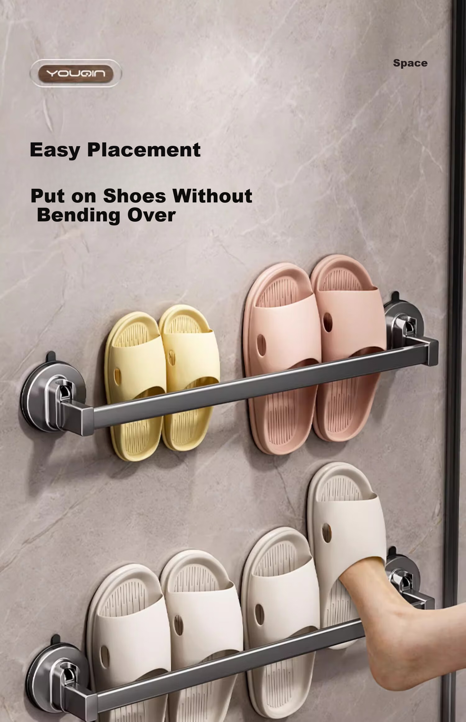 YOUQIN Suction Cup Shoe Rack, Bathroom No-Drill Wall-Mounted Storage Shelf, Shower Caddy Organizer 15