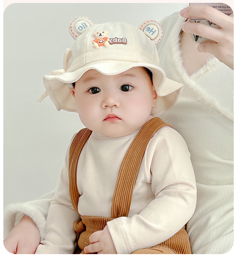 Aibao Baby Hat Spring and Autumn Infant Fisherman Hat Boys and Girls Bucket Hat Outdoor Sunshade Cap Hello Bear T151 19