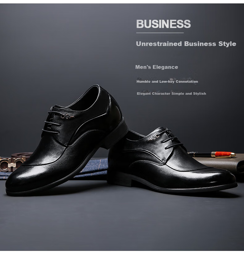LAORENTOU Men's Leather Shoes, Business Formal Shoes, Invisible Height-Increasing, Small Size, Embossed Men's Leather Shoes, 521306619, Black, Size 36 2