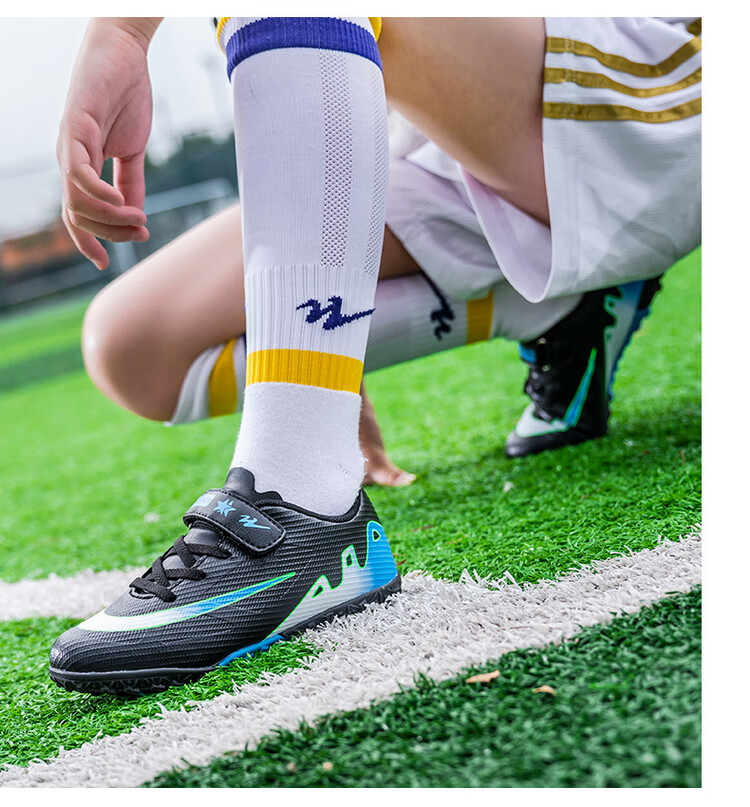 Shuangxing Children's Soccer Shoes for Boys And Girls, Big Kids' Molded Studs TF Artificial Grass Training Shoes, Student And Youth Slip-On Sneakers 11