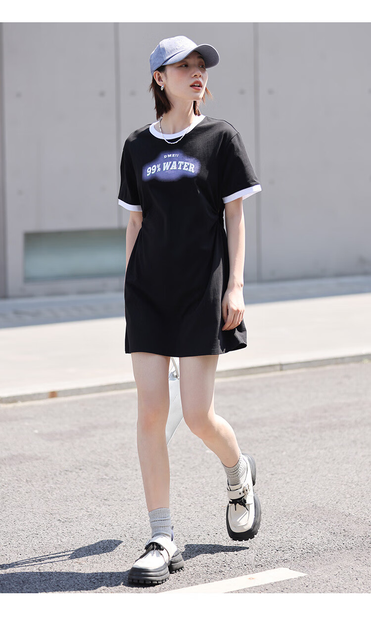 Dme [Low-Cut Dress] Summer Round Neck Short-Sleeve Dress with Hollow-Out Waist Desig 20