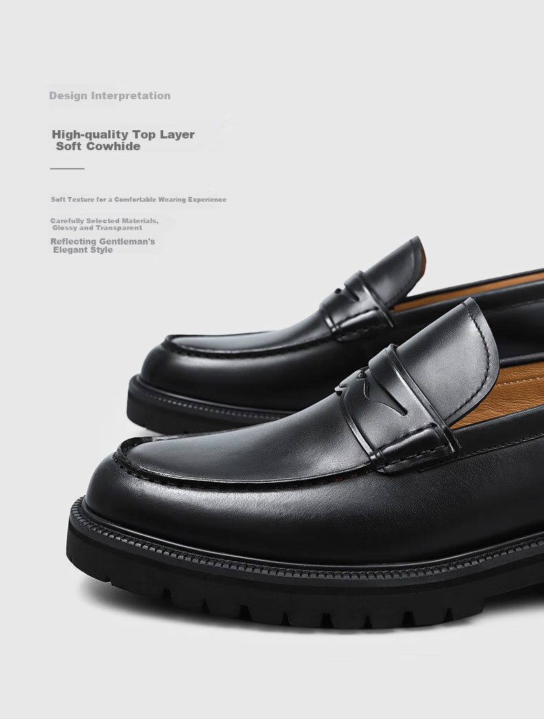Goldlion Men's Slip-On Leather Shoes with Top-Grain Leather And Height-Increasing Soles, Business Casual Wedding Shoes, Thick-Soled Loafers for Me 2