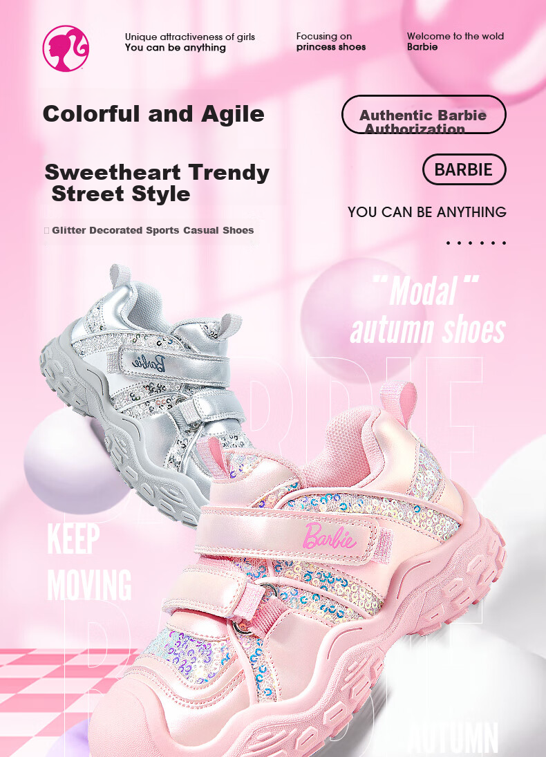 Barbie Girls' Fashionable Outdoor Sports Shoes, Princess Style Casual Hiking Shoes for Girls, DA6583 Pink Size 32 1