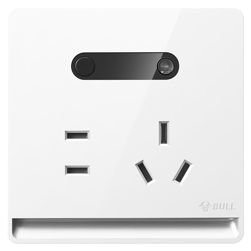 BULL Ultra-Thin Switch Socket with Night Light, Five-Hole Socket with Night Foot Lamp GTLZ223B Glossy White