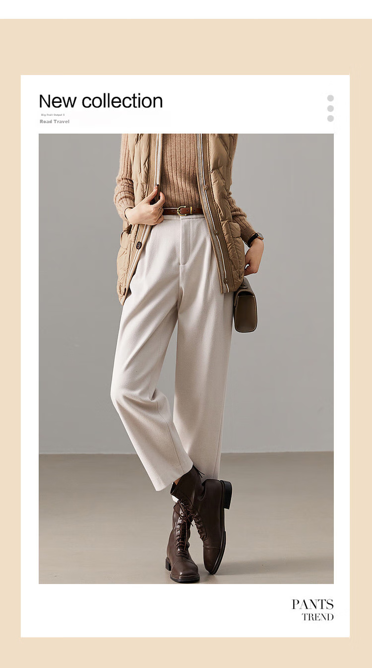 Dme Warm Brushed Harem Pants, Winter Mid-Rise Loose Trousers, Women's Plaid Casual Pants, Off-White, S 1