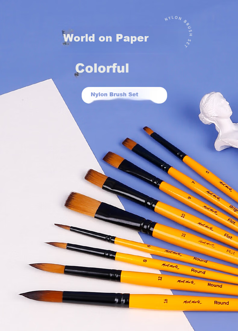 [Lowest Price Online] Mont Marte Acrylic And Gouache Paint Set, Children's Watercolor Painting Brushes, Art Coloring Pens, Flat Tip Brush Pen Set for Students, 4-Piece Watercolor Brushes BMHS0009 Art Sketching 1