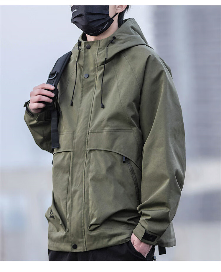 JEEP Men's Jacket, Spring And Autumn Outerwear, Trendy Hooded Windbreaker, Casual Loose Workwear Clothing, Army Green, Size L 6
