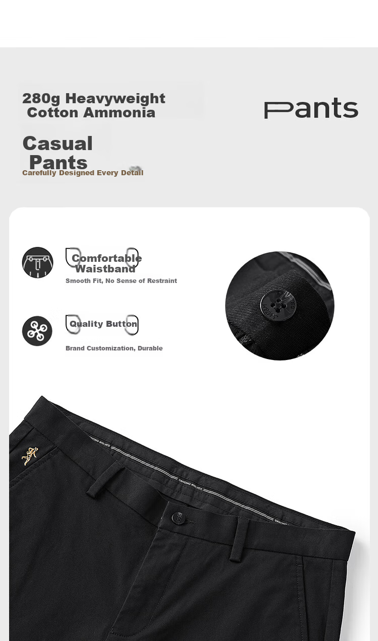 DANCING WOLVES [Heavy Cotton Spandex] Stretchy Comfortable Long-Staple Cotton Casual Pants for Men, Versatile for Commuting, 001 Black, Size 30 3