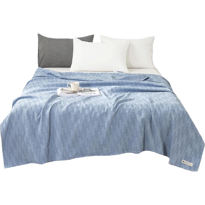 Grace Towel Blanket, Class A Jacquard Gauze Pure Cotton Nap Blanket, Soft Comfortable Towel Blanket, H-Grid Lake Blue 2*2.3 Meters