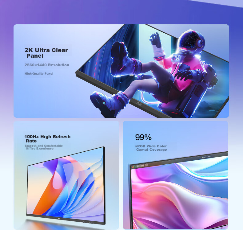 AOC Monitor, 2K 27-Inch IPS Computer Display Screen, Office Study Eye Protection Low Blue Light, Desktop Expansion Laptop Extension Screen Type-C 65W Q27E12C 2