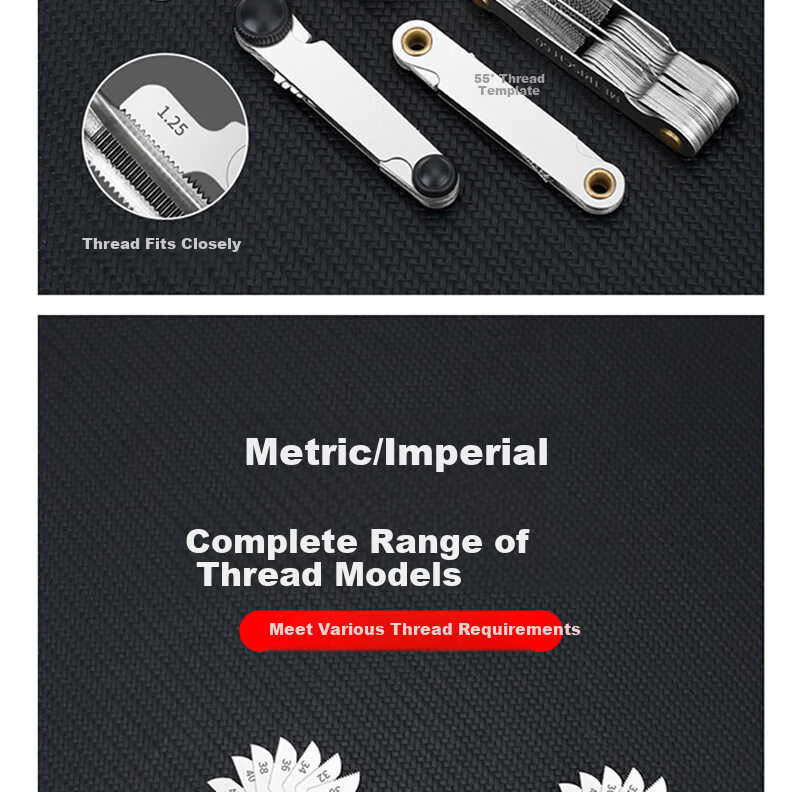 Mici Thread Gauge Template Ruler Screw Measuring Tool Thread Gauge Ruler Screw Gauge, Imperial 55° - 28 Pieces 1