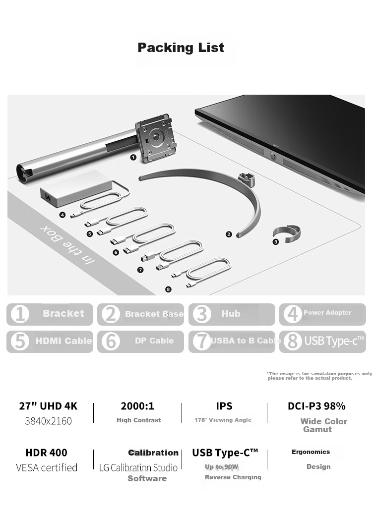 LG 27-Inch 4K Monitor, IPS High-Definition Professional Design Video Editing Computer Display, 2000:1 TypeC90W HDR400 Built-In Speakers, 27UQ850V 6